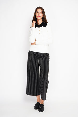Bronze button high neck sweater with oversized fit and long sleeves