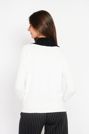Bronze button high neck sweater with oversized fit and long sleeves