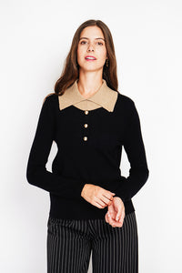 Bronze button high neck sweater with oversized fit and long sleeves