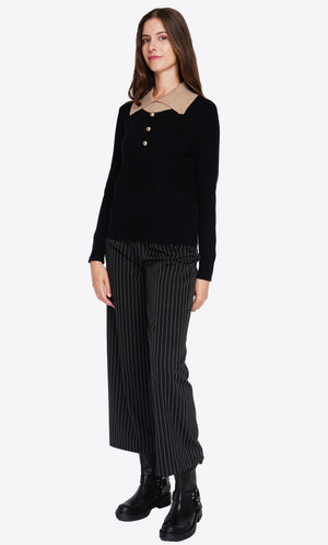 Bronze button high neck sweater with oversized fit and long sleeves