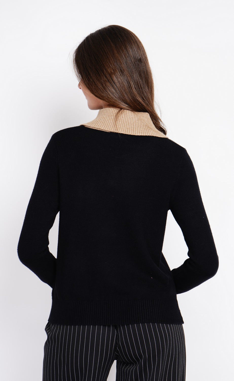 Bronze button high neck sweater with oversized fit and long sleeves