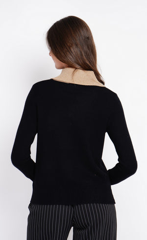 Bronze button high neck sweater with oversized fit and long sleeves