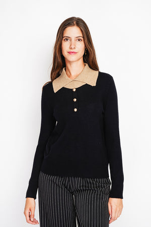 Bronze button high neck sweater with oversized fit and long sleeves