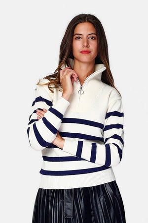 Sailor zip-up trucker neck sweater with long sleeves