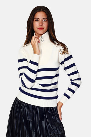 Sailor zip-up trucker neck sweater with long sleeves