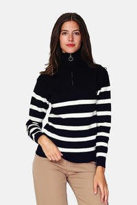 Sailor zip-up trucker neck sweater with long sleeves
