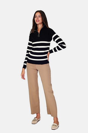 Sailor zip-up trucker neck sweater with long sleeves