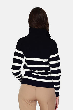 Sailor zip-up trucker neck sweater with long sleeves