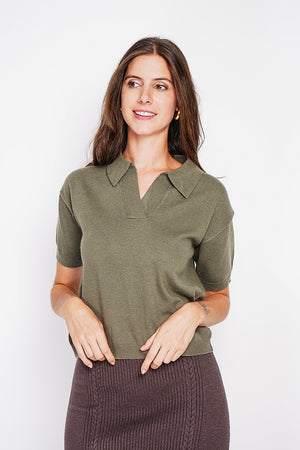 Polo neck sweater Ribbed edges Oversized fit with mid-length sleeves