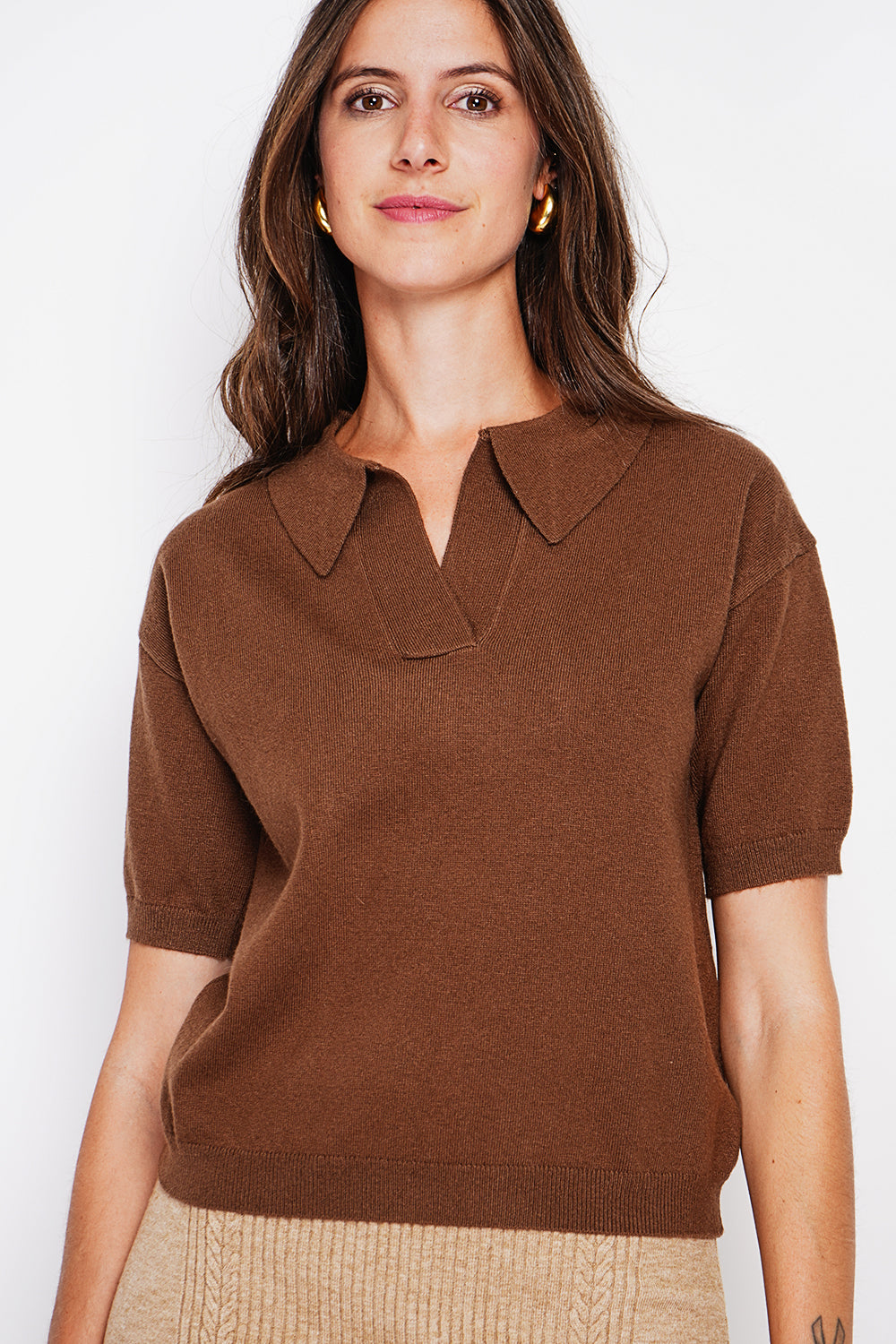 Polo neck sweater Ribbed edges Oversized fit with mid-length sleeves