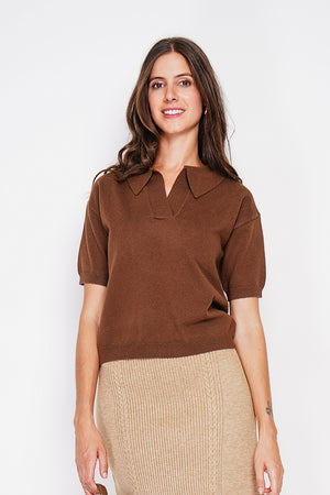 Polo neck sweater Ribbed edges Oversized fit with mid-length sleeves