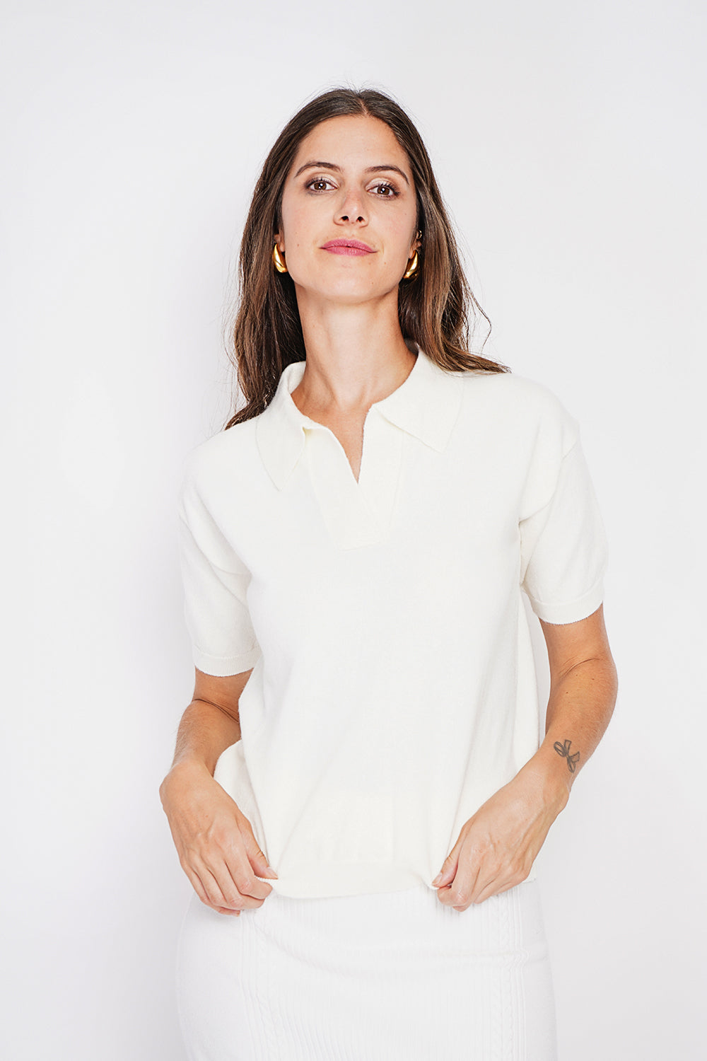 Polo neck sweater Ribbed edges Oversized fit with mid-length sleeves