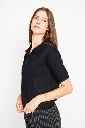 Polo neck sweater Ribbed edges Oversized fit with mid-length sleeves