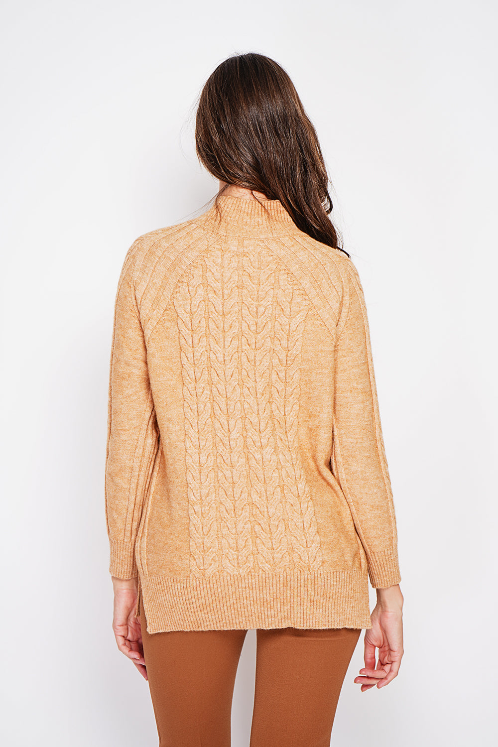 Long sleeve twisted high neck tunic – Camel – William de Faye