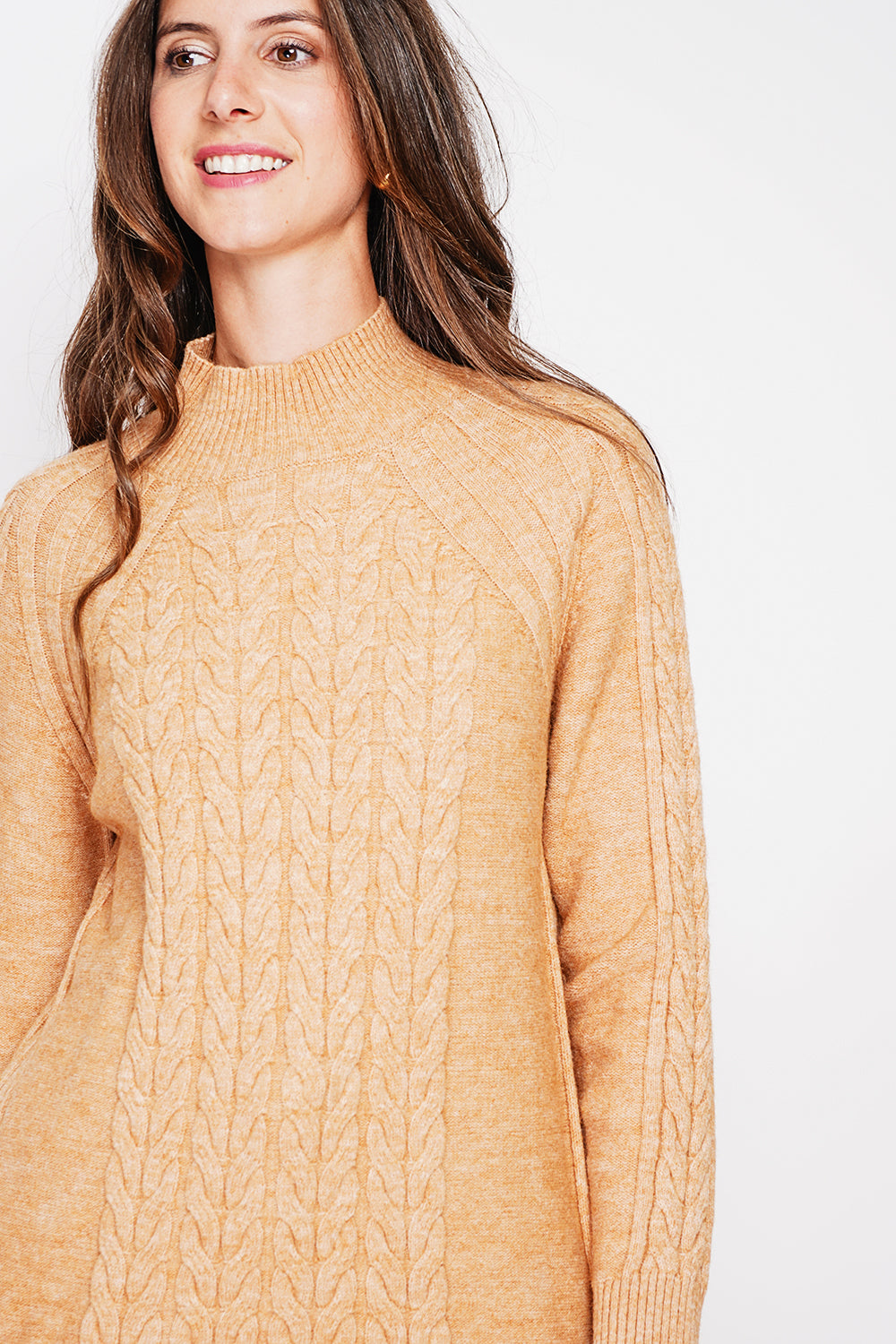 Long sleeve twisted high neck tunic – Camel – William de Faye