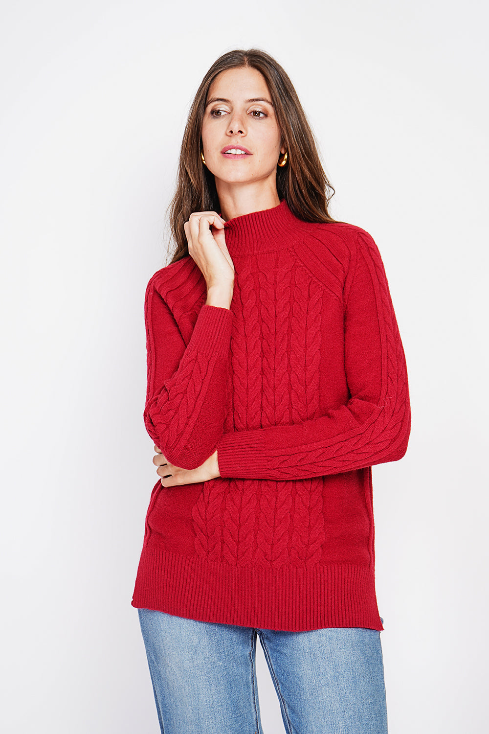 Long sleeve twisted high neck tunic – Hermes red – William de Faye