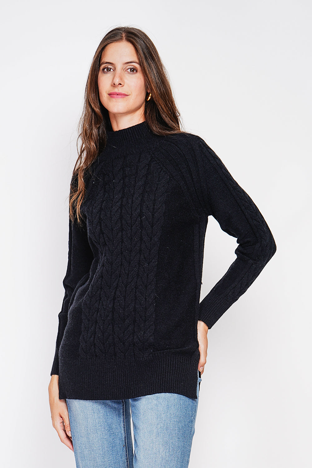 Long sleeve twisted high neck tunic – Black – William de Faye