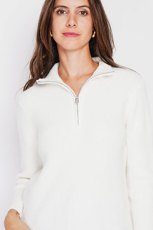 Ribbed zipped high neck sweater with long sleeves