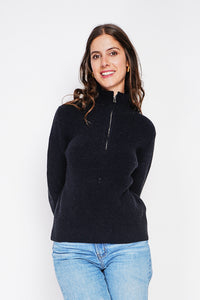 Ribbed zipped high neck sweater with long sleeves