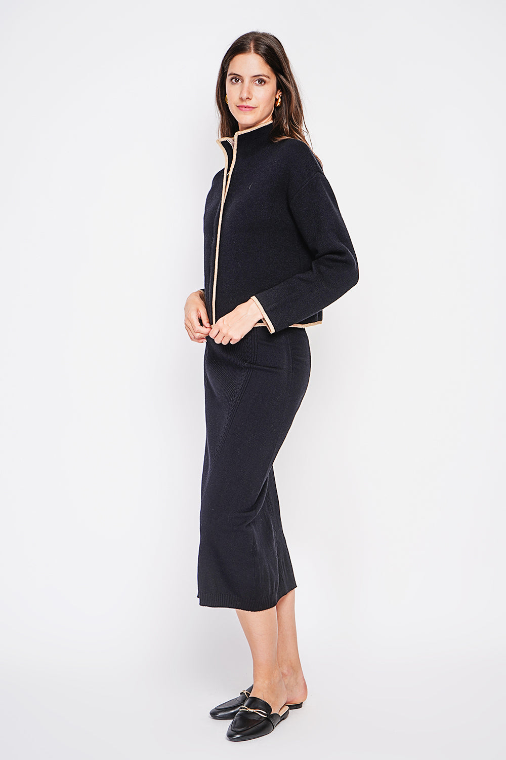 Gilet court zippé bicolore, manches longues – Noir – William de Faye