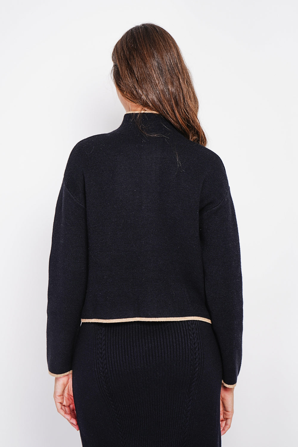 Gilet court zippé bicolore, manches longues – Noir – William de Faye
