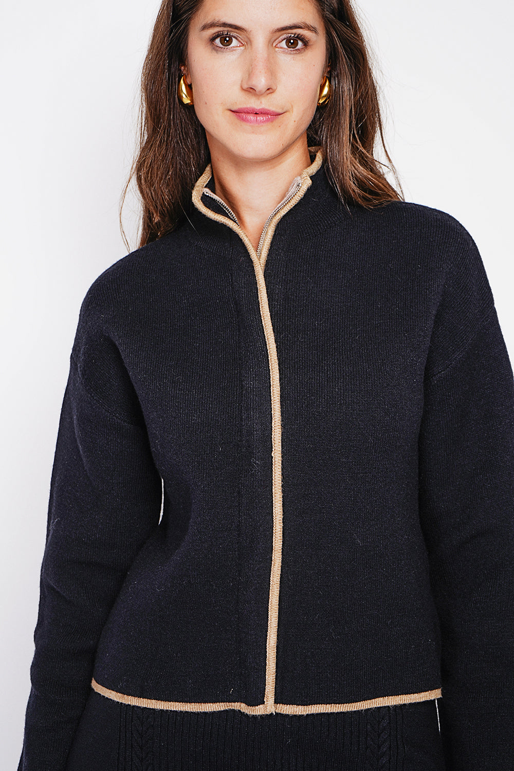 Gilet court zippé bicolore, manches longues – Noir – William de Faye