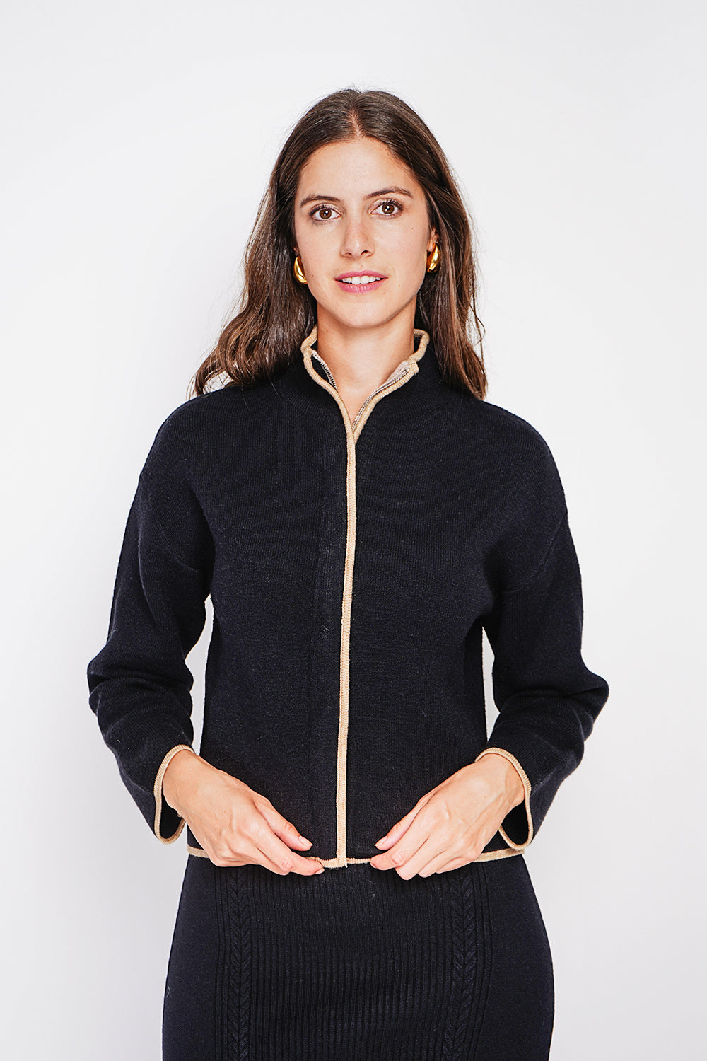 Gilet court zippé bicolore, manches longues – Noir – William de Faye