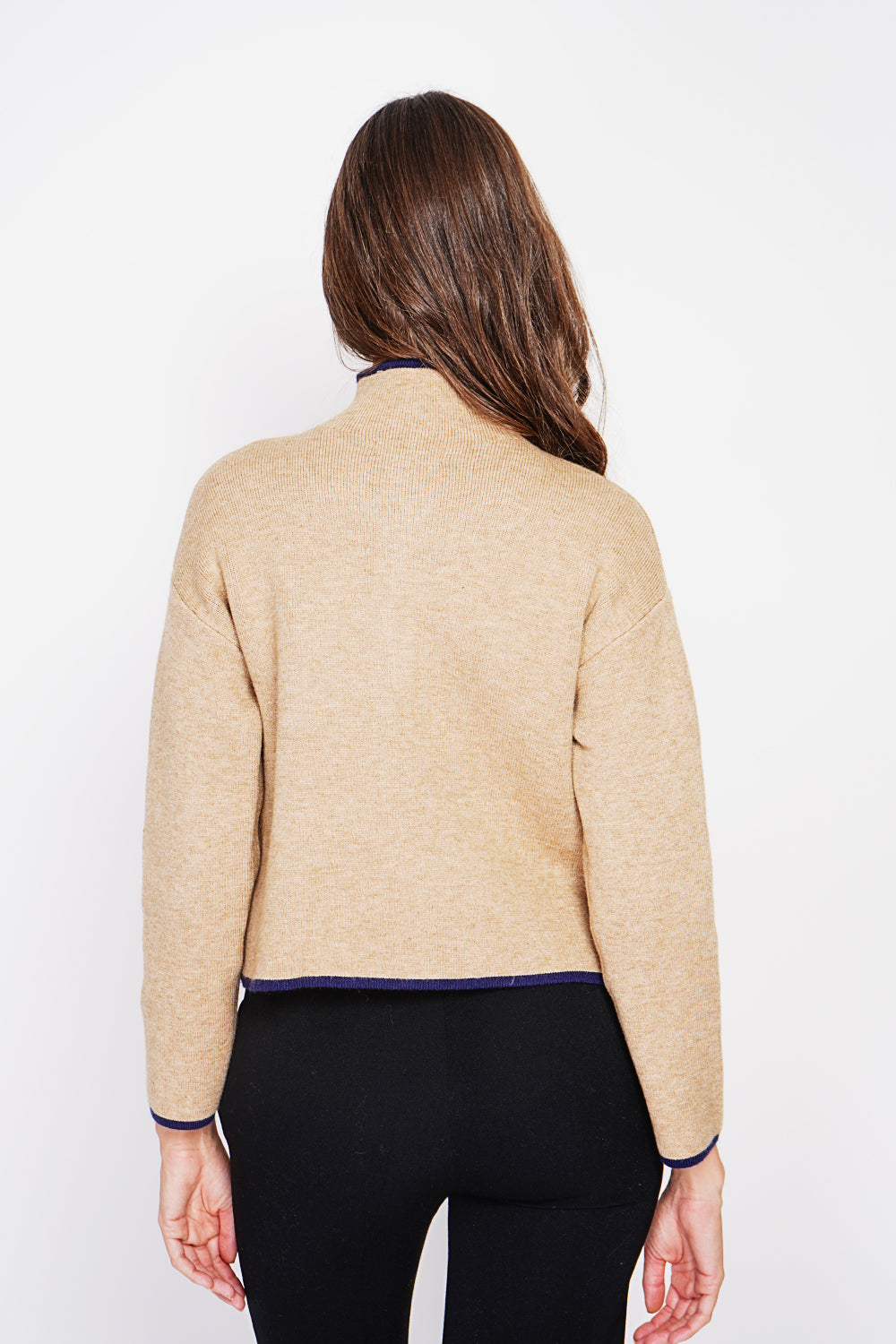 Gilet court zippé bicolore, manches longues – Nougat – William de Faye