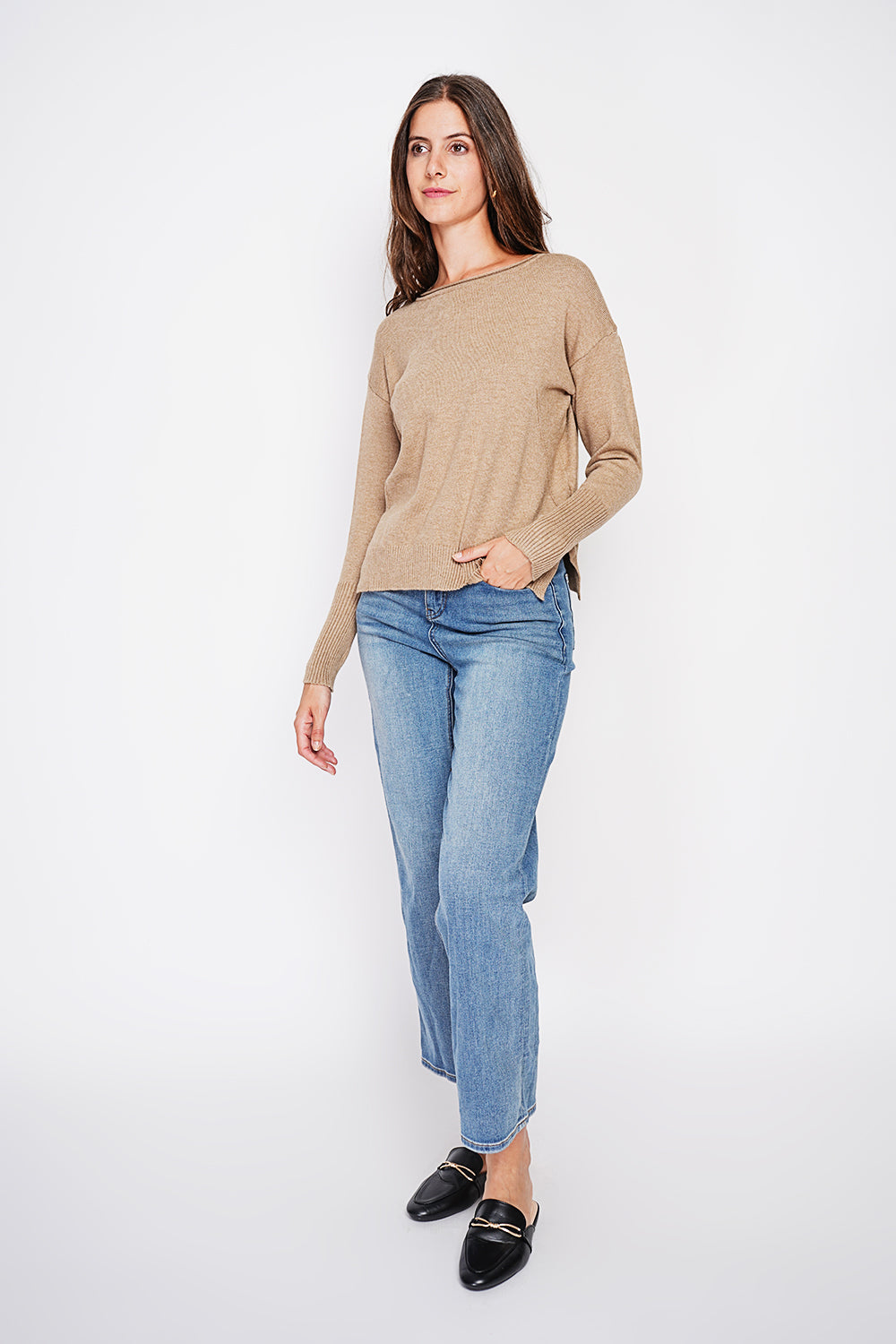 Oversized turtleneck sweater with openwork front and long sleeves
