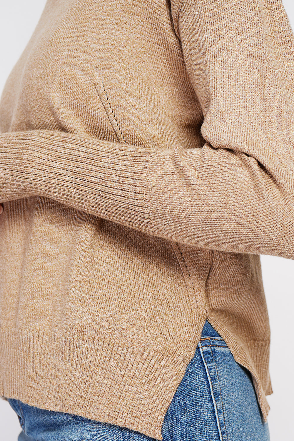 Oversized turtleneck sweater with openwork front and long sleeves