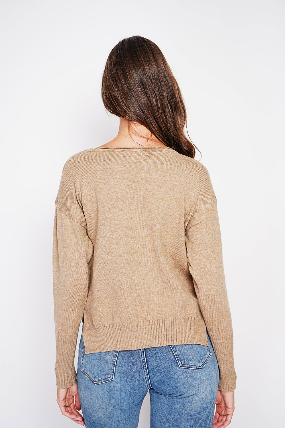 Oversized turtleneck sweater with openwork front and long sleeves