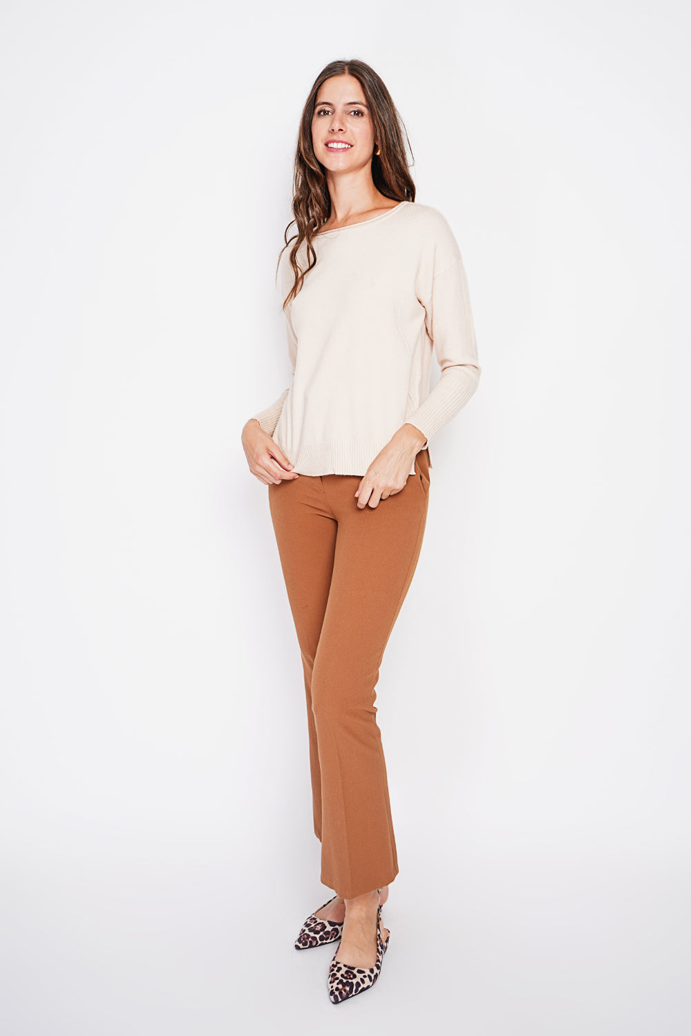 Oversized turtleneck sweater with openwork front and long sleeves