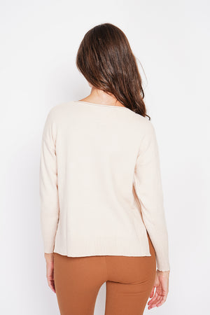 Oversized turtleneck sweater with openwork front and long sleeves