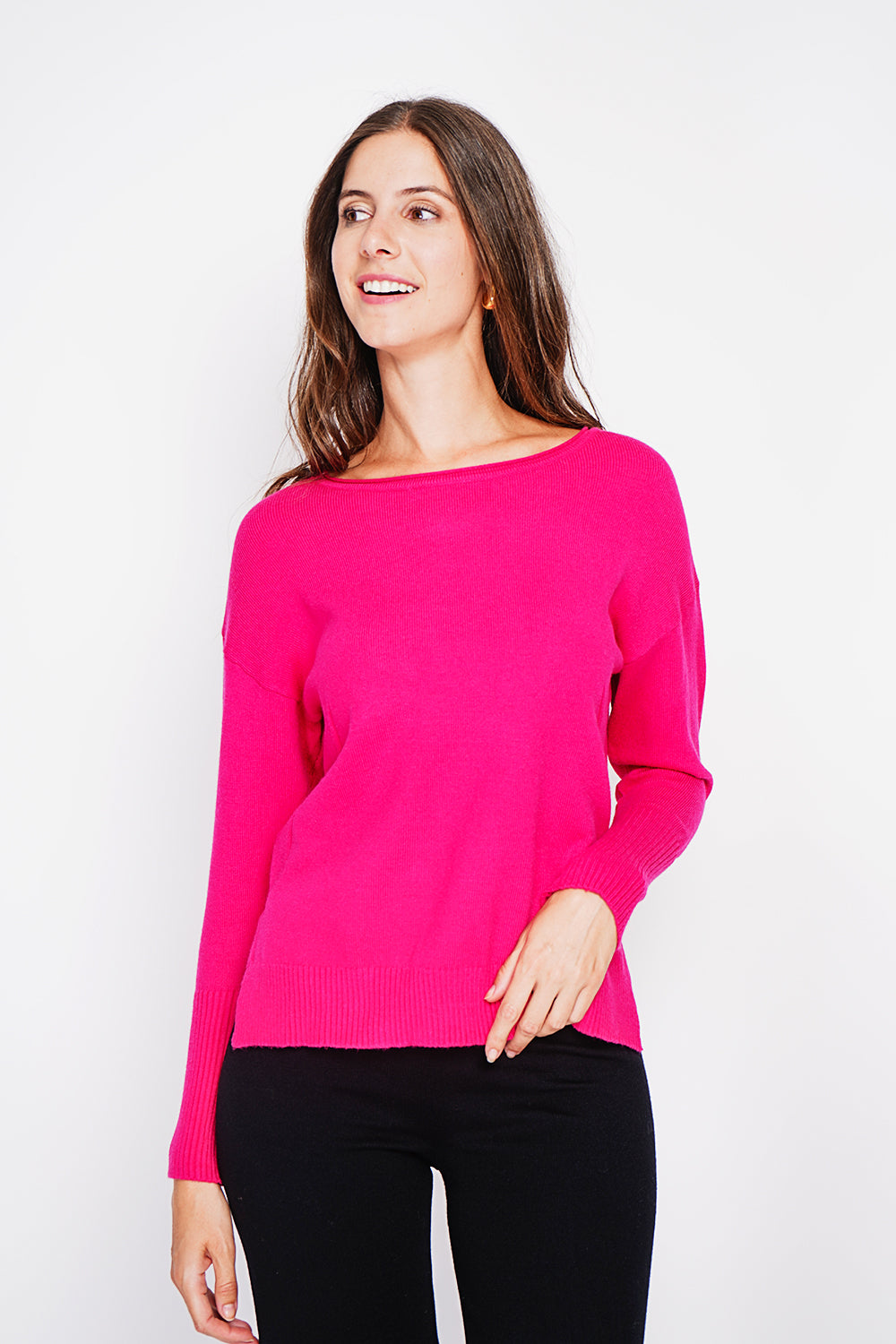 Oversized turtleneck sweater with openwork front and long sleeves – Fuchsia – William de Faye