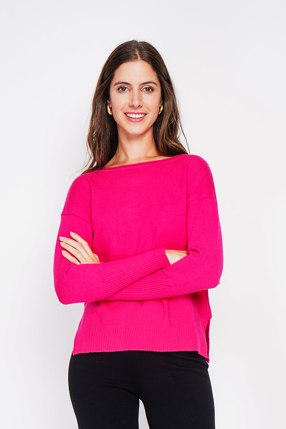 Oversized turtleneck sweater with openwork front and long sleeves – Fuchsia – William de Faye
