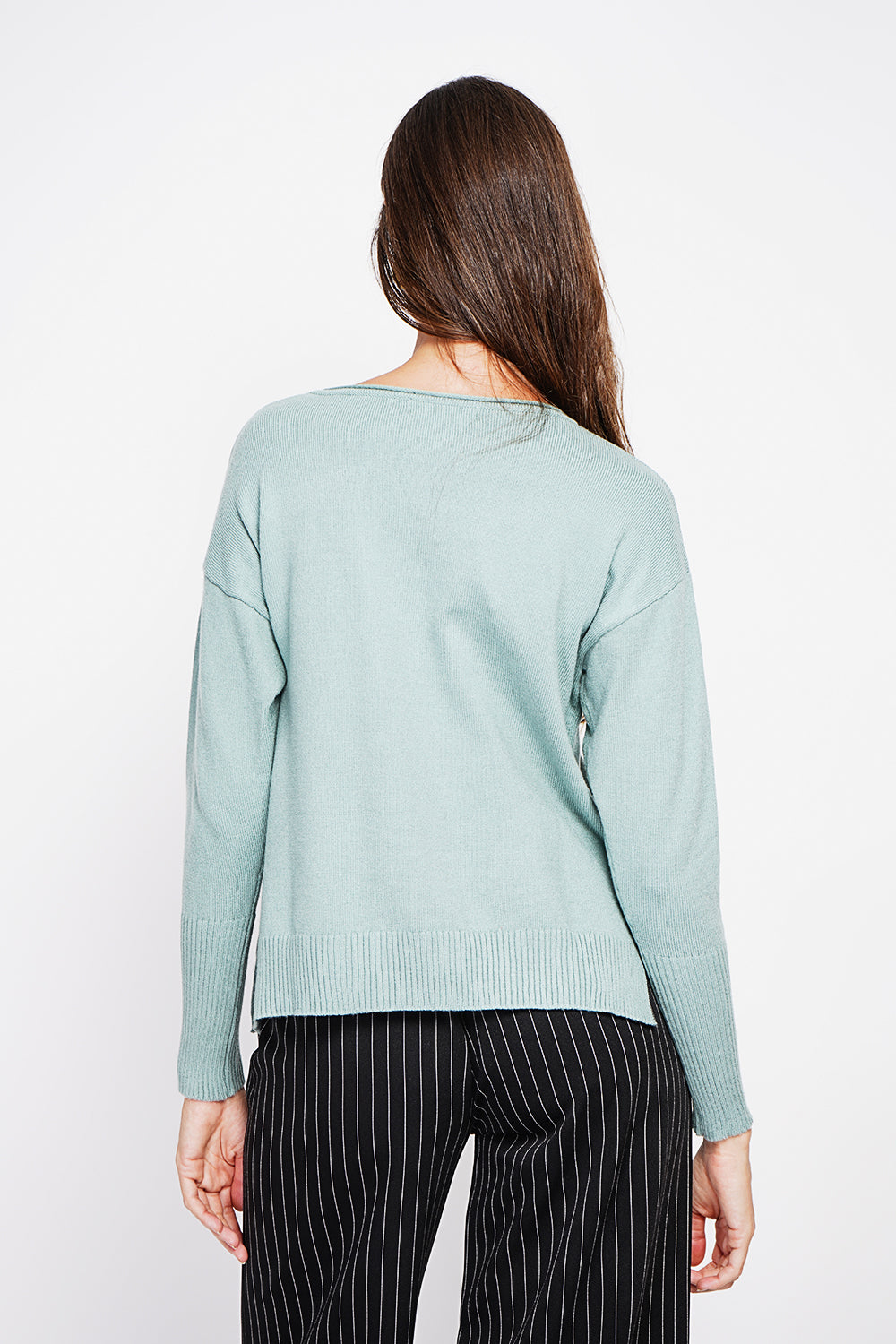 Oversized turtleneck sweater with openwork front and long sleeves