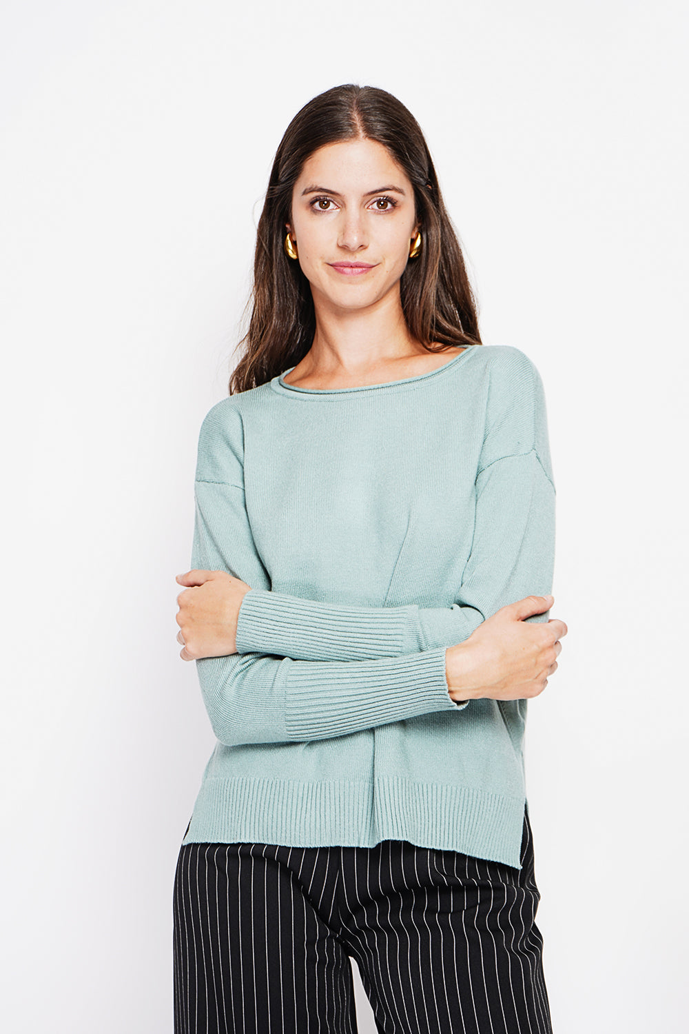 Oversized turtleneck sweater with openwork front and long sleeves