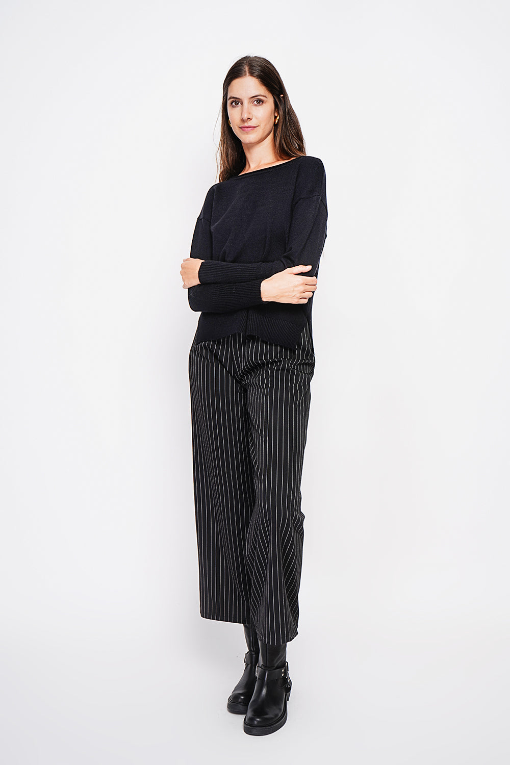 Oversized turtleneck sweater with openwork front and long sleeves