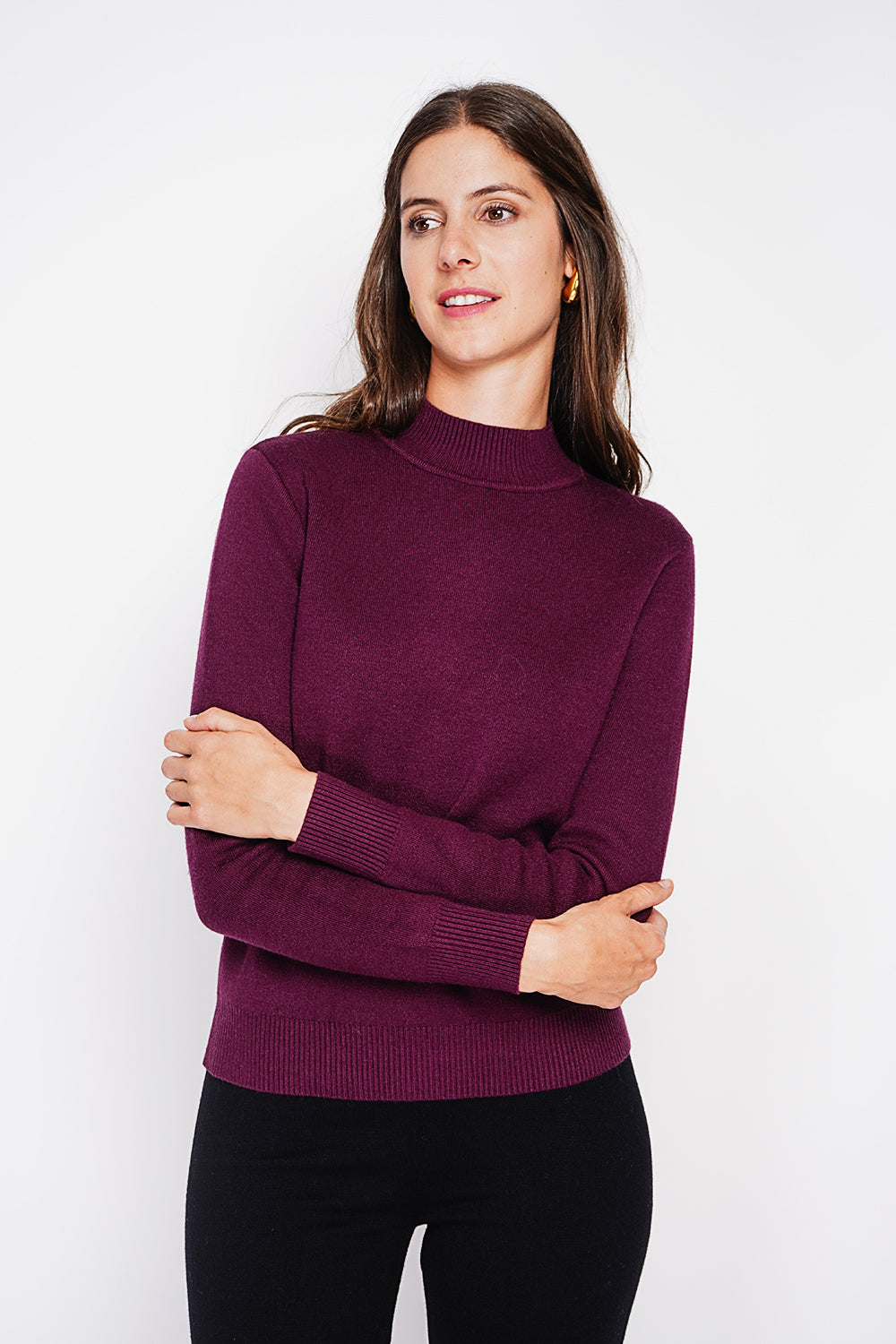 Winter thermal fur collar sweater with long sleeves – Wine red – William de Faye