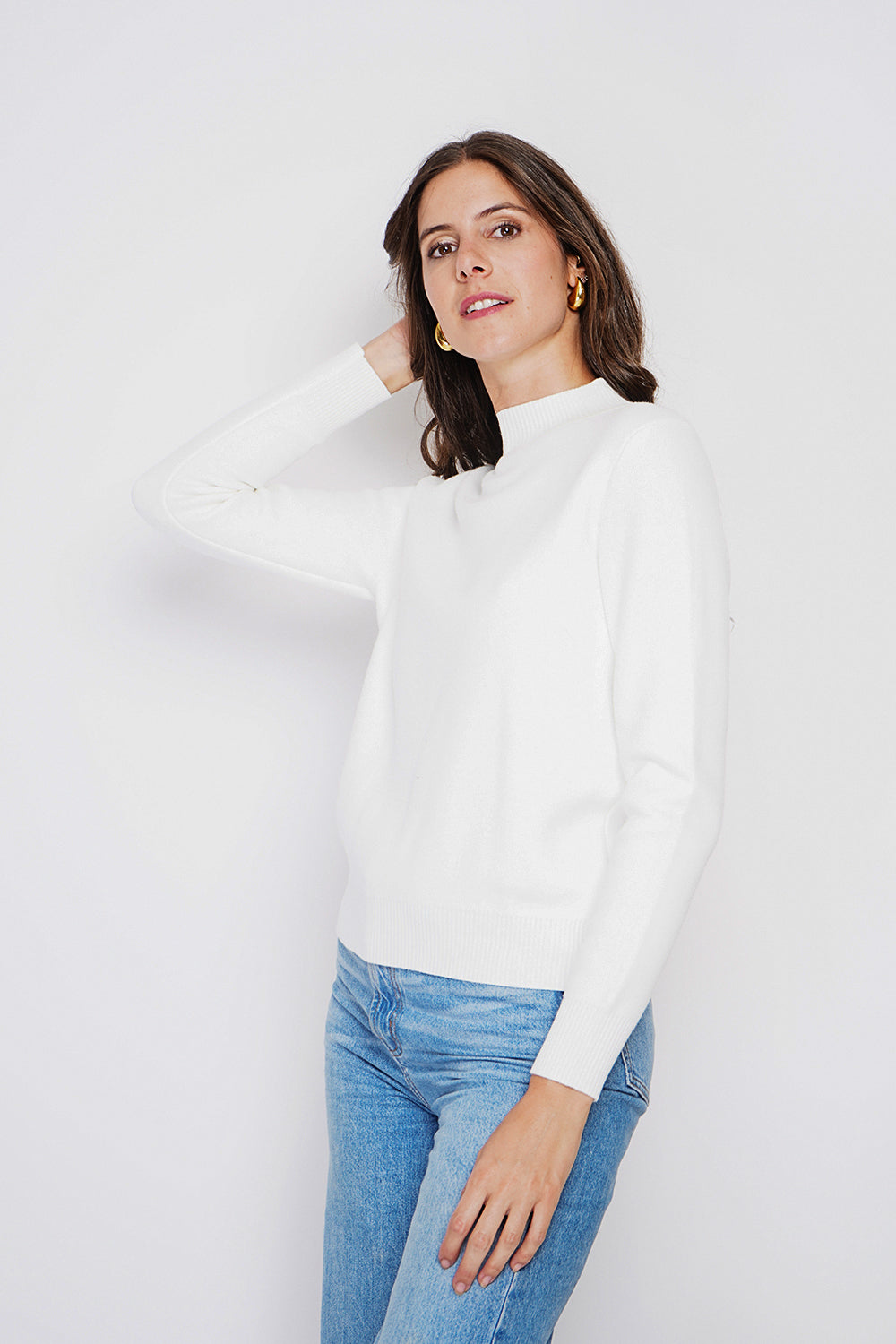 Winter thermal fur collar sweater with long sleeves – Off white – William de Faye