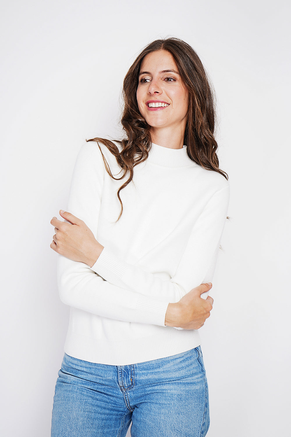 Winter thermal fur collar sweater with long sleeves – Off white – William de Faye