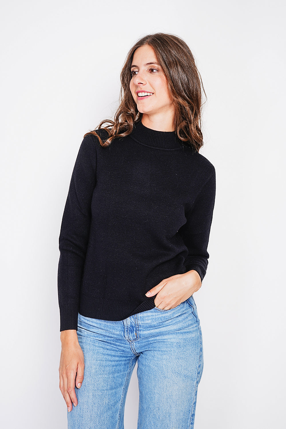 Winter thermal fur collar sweater with long sleeves – Black – William de Faye