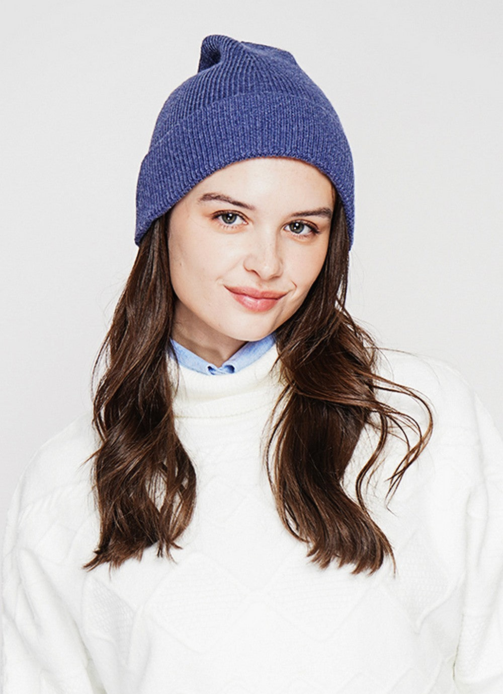 Bonnet ample côtelé 2 fils – Bleu jean – William de Faye