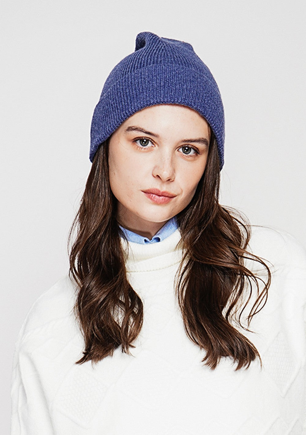 Bonnet ample côtelé 2 fils – Bleu jean – William de Faye