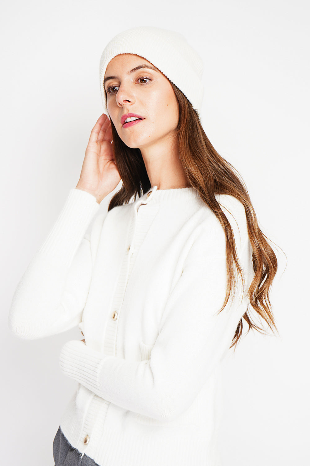 Bonnet ample côtelé 2 fils – Blanc cassé – William de Faye