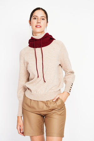 Ribbed drawstring hood
