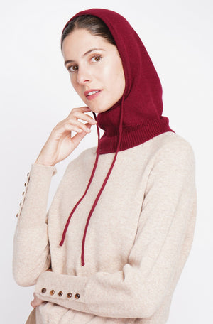 Ribbed drawstring hood