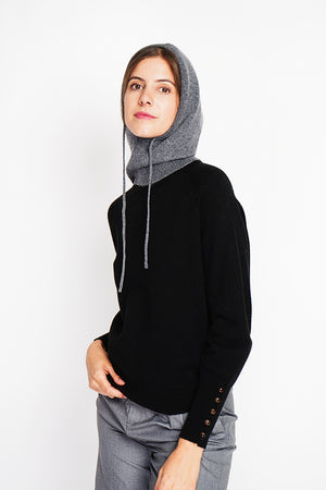 Ribbed drawstring hood