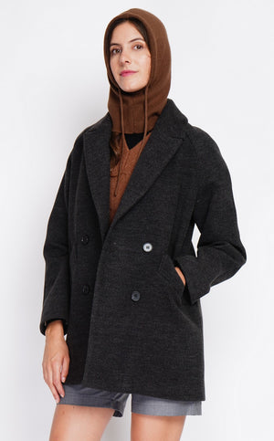 Ribbed drawstring hood