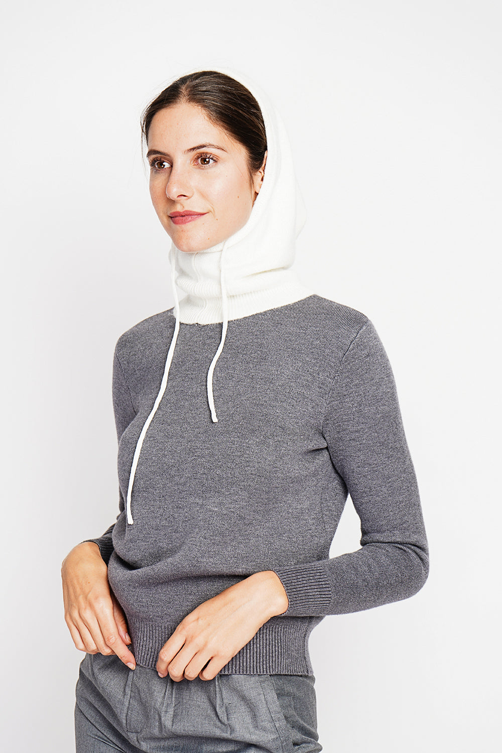 Ribbed drawstring hood